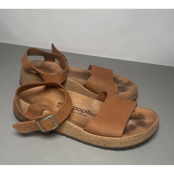 Papillio Shoes - Papillio Birkenstock Glenda Cognac Nubuck Leather Platform Sandals Size 9